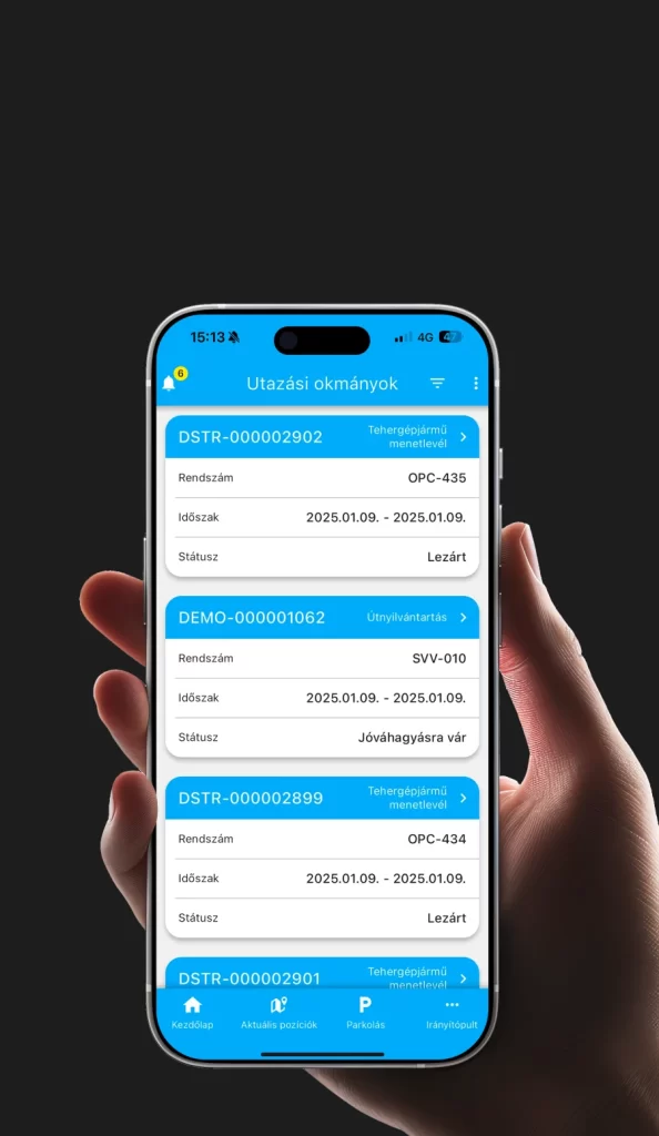 NAV-álló elektronikus menetlevél és útnyilvántartás kezelése a HolAzAutó mobilapplikációban
